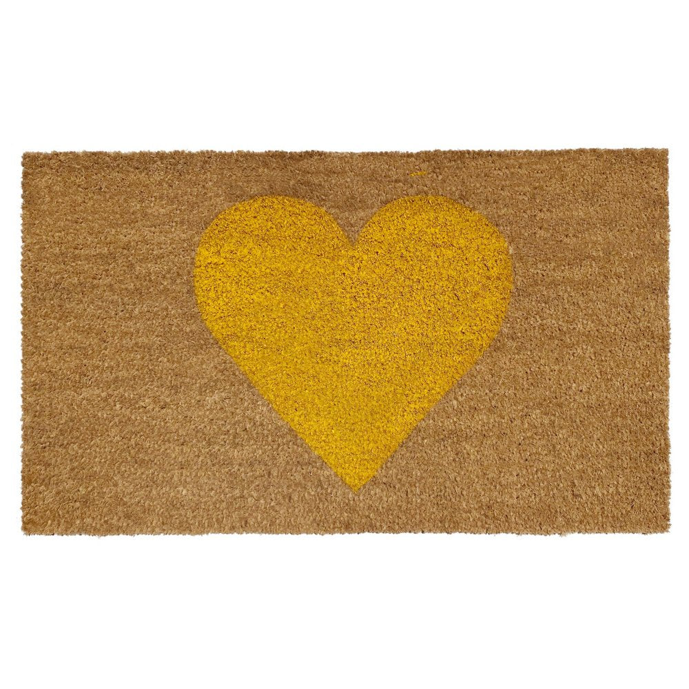 17" X 29" Brown And Yellow Heart Outdoor Coir Door Mat HomeRoots