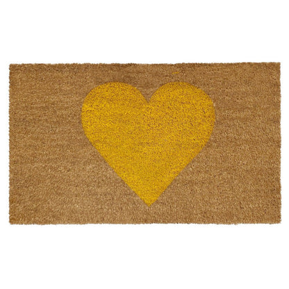 17" X 29" Brown And Yellow Heart Outdoor Coir Door Mat HomeRoots