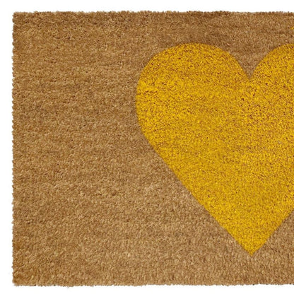 17" X 29" Brown And Yellow Heart Outdoor Coir Door Mat HomeRoots