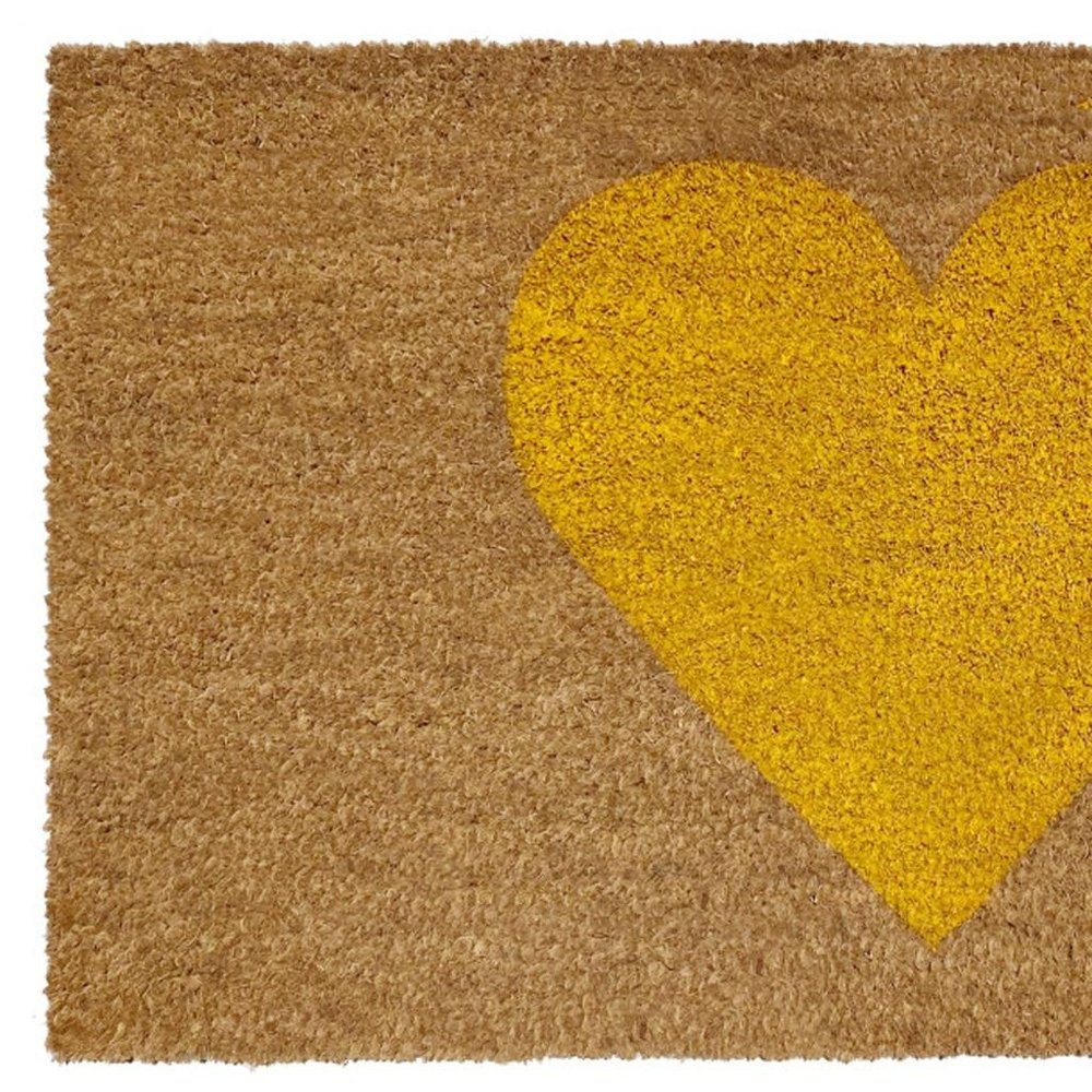 17" X 29" Brown And Yellow Heart Outdoor Coir Door Mat HomeRoots