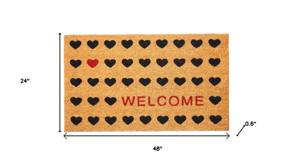 30" X 48" Brown Black And Red Hearts Welcome Outdoor Coir Door Mat — view 15