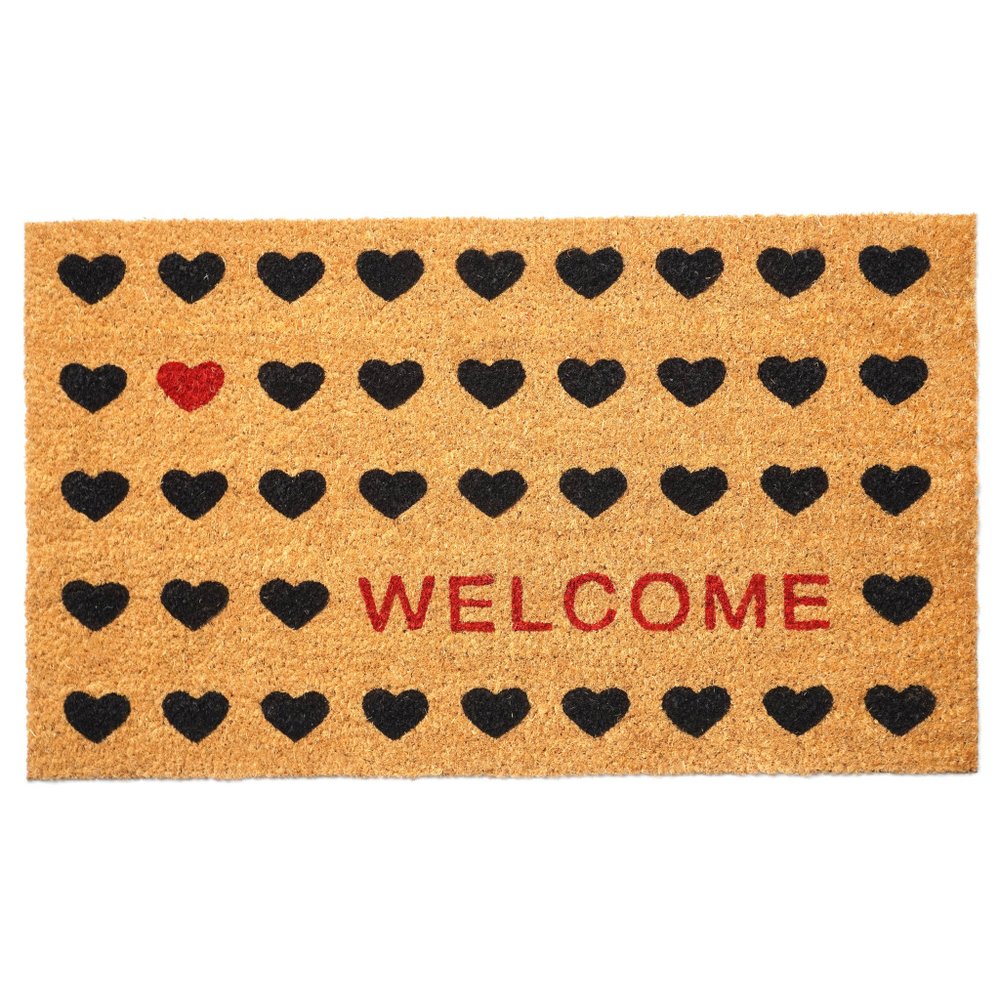 30" X 48" Brown Black And Red Hearts Welcome Outdoor Coir Door Mat — view 2