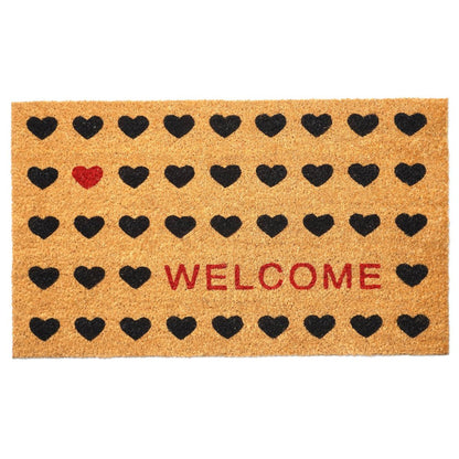 30" X 48" Brown Black And Red Hearts Welcome Outdoor Coir Door Mat