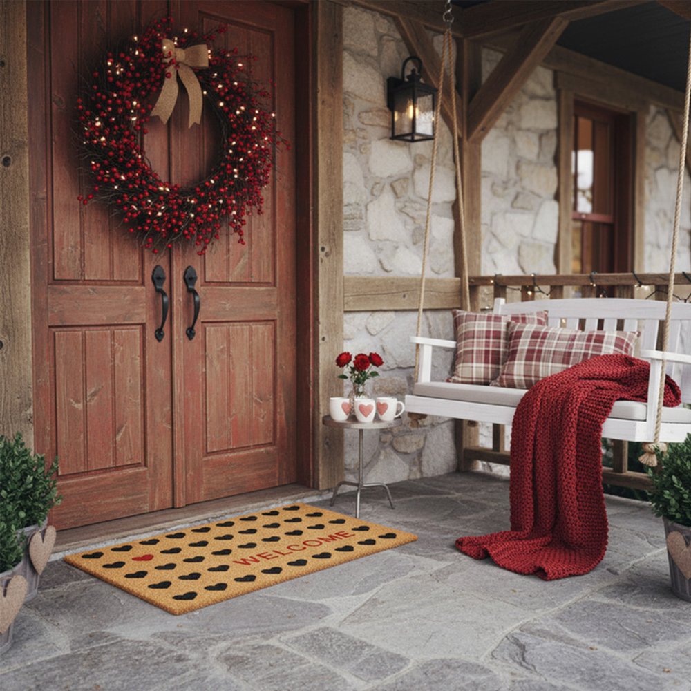 30" X 48" Brown Black And Red Hearts Welcome Outdoor Coir Door Mat — view 5