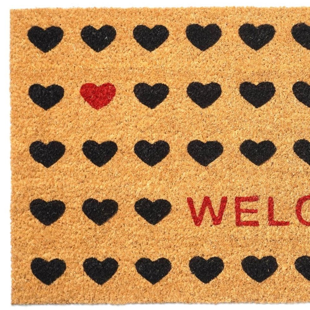 30" X 48" Brown Black And Red Hearts Welcome Outdoor Coir Door Mat — view 4