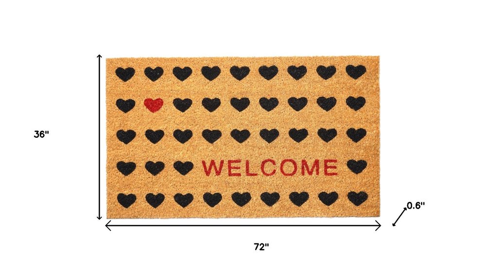 30" X 48" Brown Black And Red Hearts Welcome Outdoor Coir Door Mat — view 20