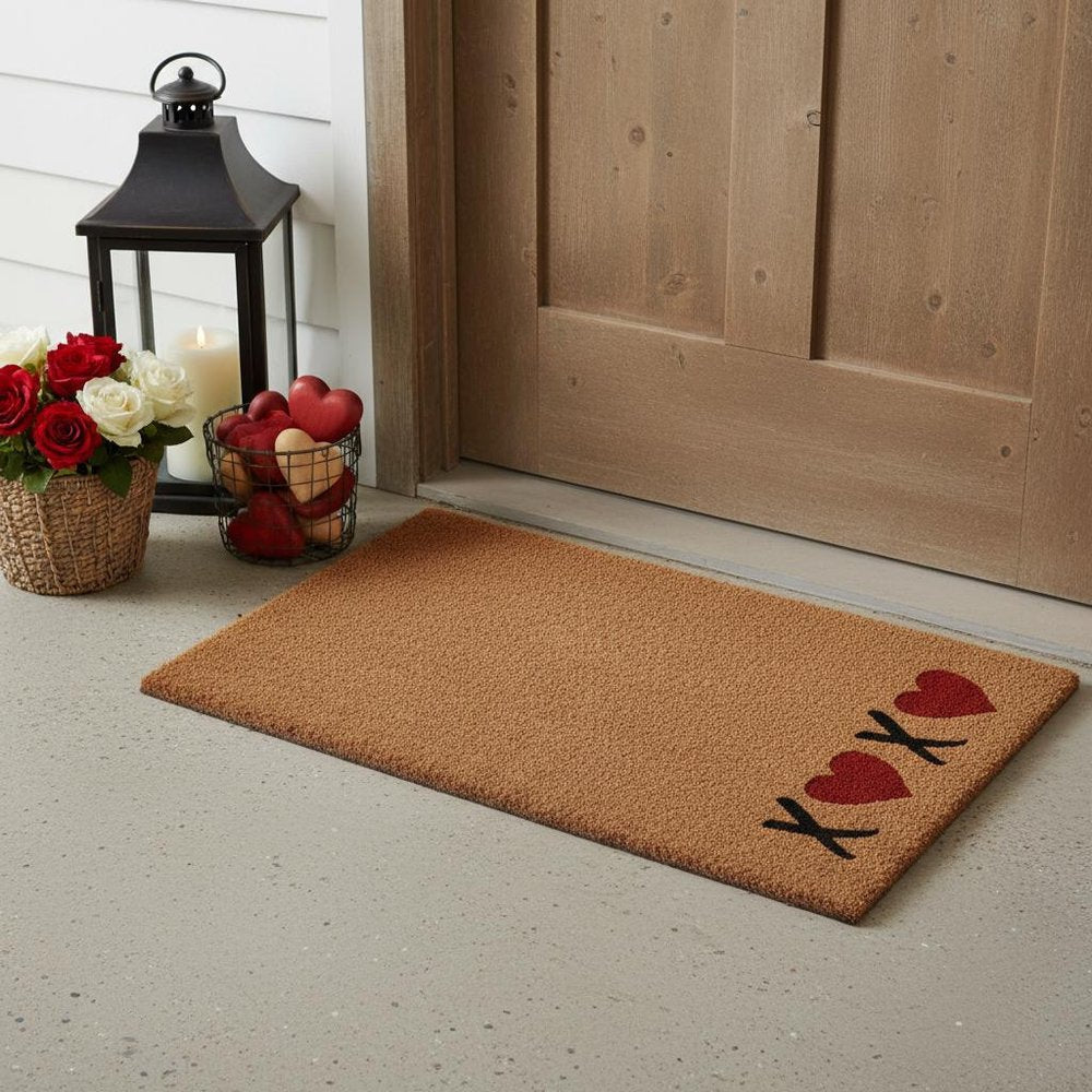 17" X 29" Brown Red And Black XOXO Outdoor Coir Door Mat HomeRoots