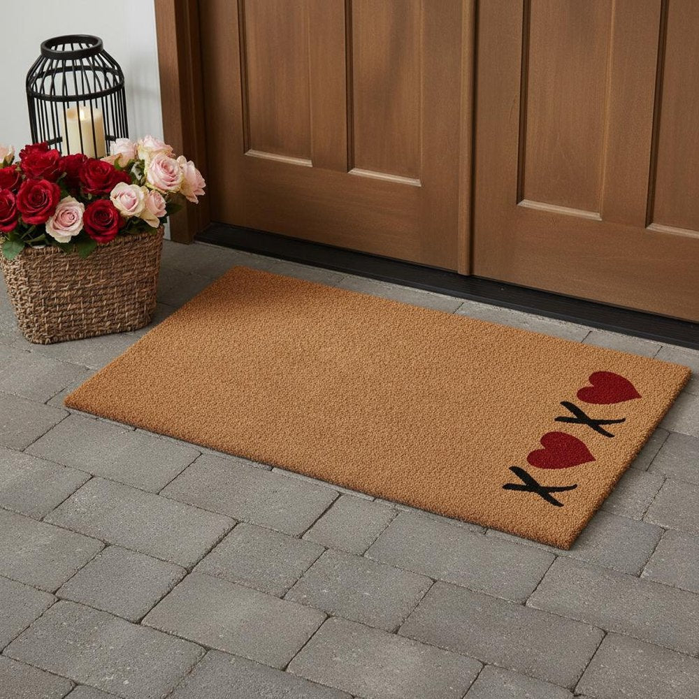 17" X 29" Brown Red And Black XOXO Outdoor Coir Door Mat HomeRoots