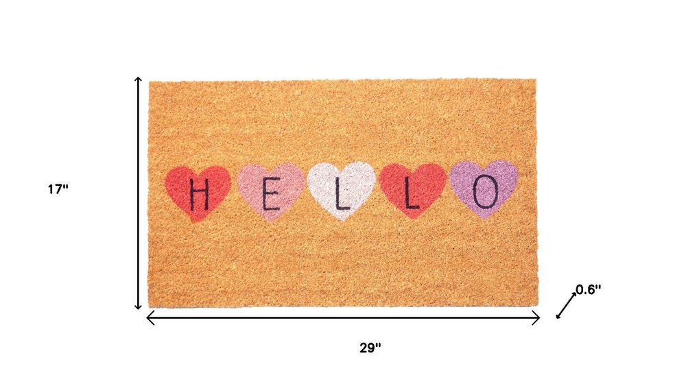 17" X 29" Brown Pink Purple Hearts Hello Outdoor Coir Door Mat — view 5