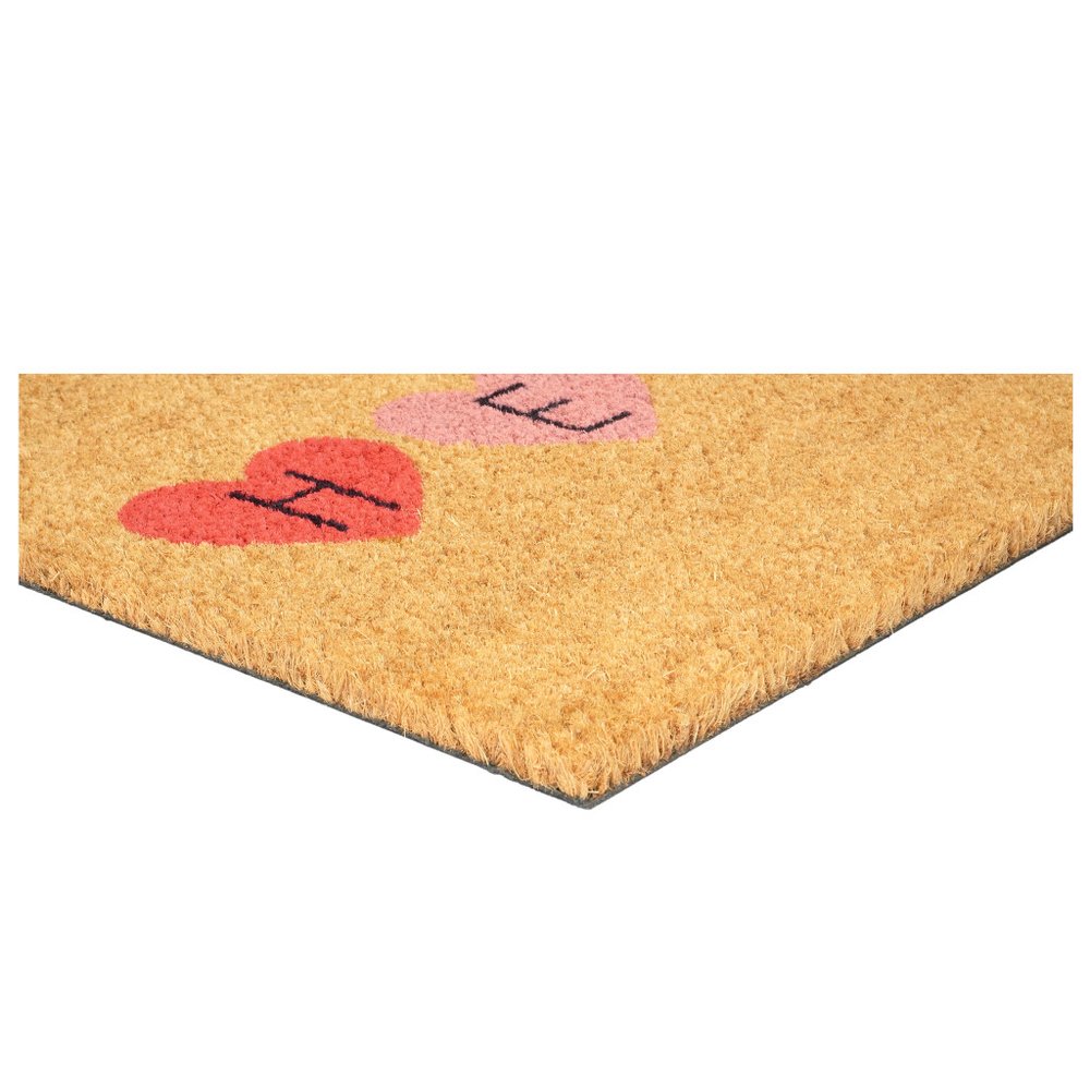 17" X 29" Brown Pink Purple Hearts Hello Outdoor Coir Door Mat