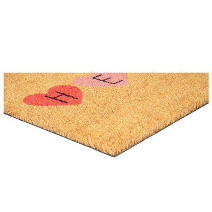 17" X 29" Brown Pink Purple Hearts Hello Outdoor Coir Door Mat