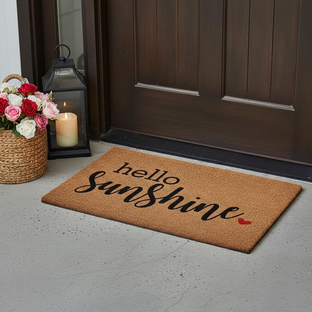17" X 29" Brown And Black Hello Sunshine Outdoor Coir Door Mat — view 1