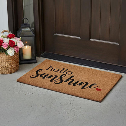 17" X 29" Brown And Black Hello Sunshine Outdoor Coir Door Mat HomeRoots
