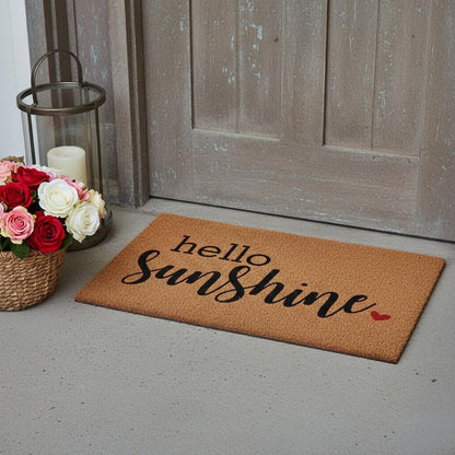 17" X 29" Brown And Black Hello Sunshine Outdoor Coir Door Mat HomeRoots