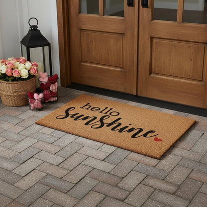 17" X 29" Brown And Black Hello Sunshine Outdoor Coir Door Mat HomeRoots