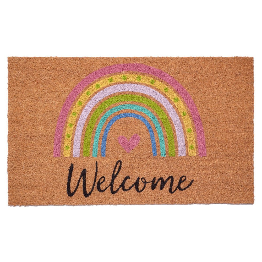 17" X 29" Brown And Pink Rainbow Welcome Outdoor Coir Door Mat HomeRoots