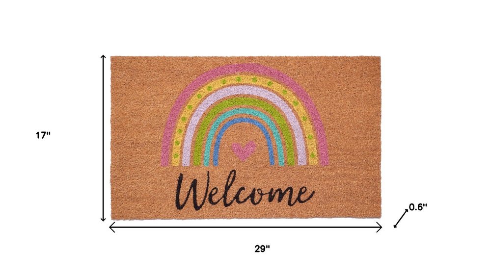 17" X 29" Brown And Pink Rainbow Welcome Outdoor Coir Door Mat — view 5