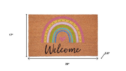 17" X 29" Brown And Pink Rainbow Welcome Outdoor Coir Door Mat HomeRoots