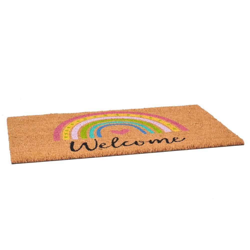 17" X 29" Brown And Pink Rainbow Welcome Outdoor Coir Door Mat — view 3