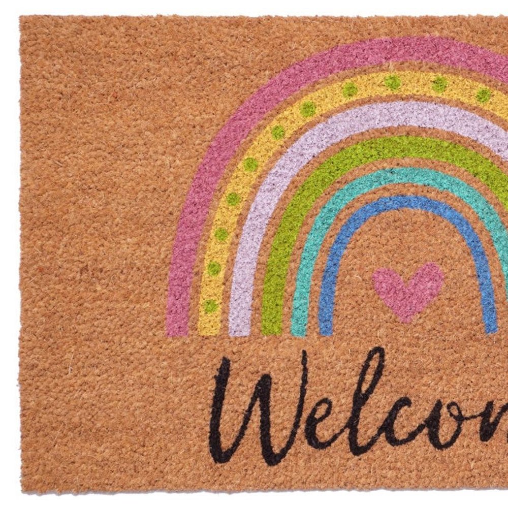 17" X 29" Brown And Pink Rainbow Welcome Outdoor Coir Door Mat HomeRoots