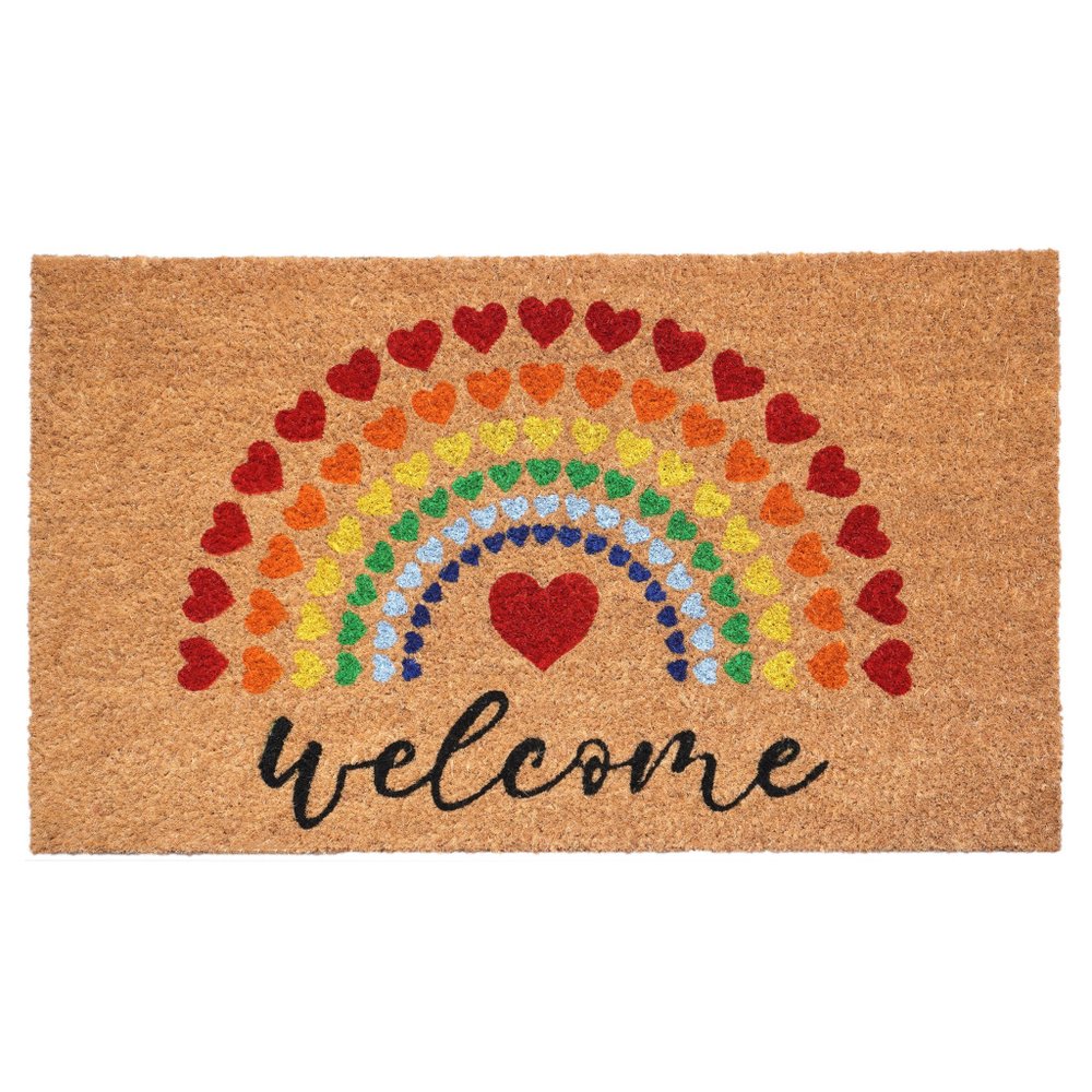17" X 29" Brown And Red Rainbow Welcome Outdoor Coir Door Mat HomeRoots