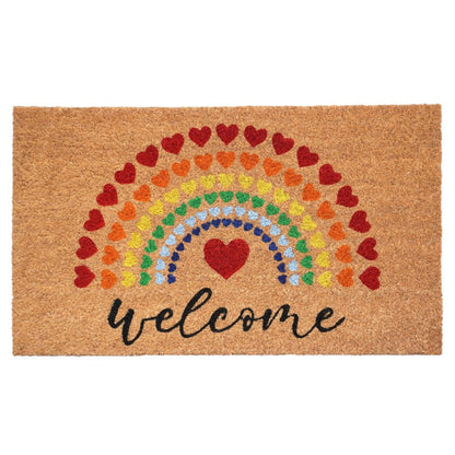 17" X 29" Brown And Red Rainbow Welcome Outdoor Coir Door Mat HomeRoots