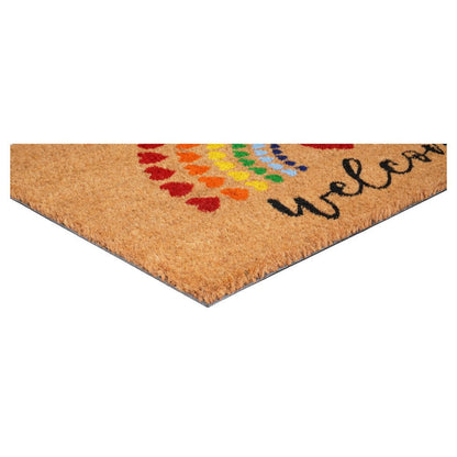 17" X 29" Brown And Red Rainbow Welcome Outdoor Coir Door Mat HomeRoots