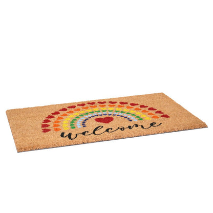 17" X 29" Brown And Red Rainbow Welcome Outdoor Coir Door Mat HomeRoots