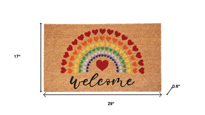 17" X 29" Brown And Red Rainbow Welcome Outdoor Coir Door Mat HomeRoots