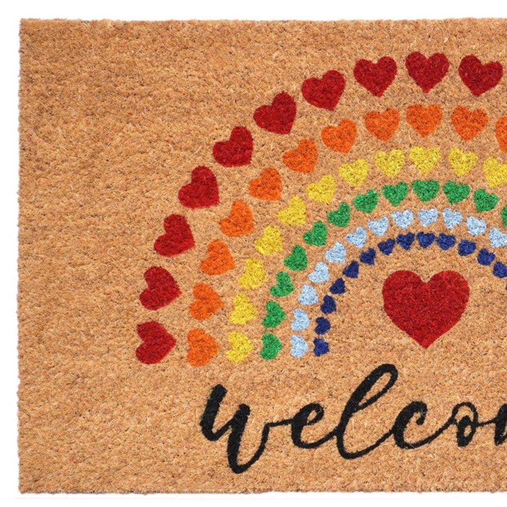 17" X 29" Brown And Red Rainbow Welcome Outdoor Coir Door Mat HomeRoots