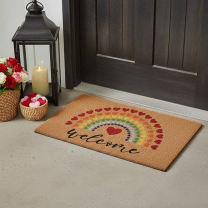 17" X 29" Brown And Red Rainbow Welcome Outdoor Coir Door Mat HomeRoots