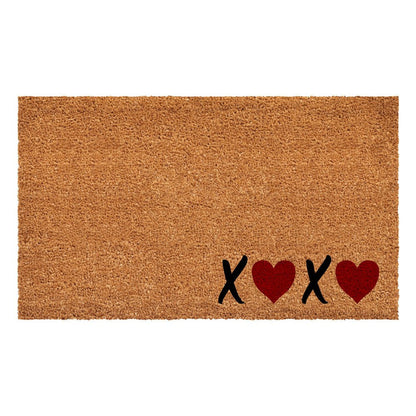 17" X 29" Black Brown And Red Heart XOXO Outdoor Coir Door Mat HomeRoots