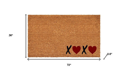 17" X 29" Black Brown And Red Heart XOXO Outdoor Coir Door Mat HomeRoots