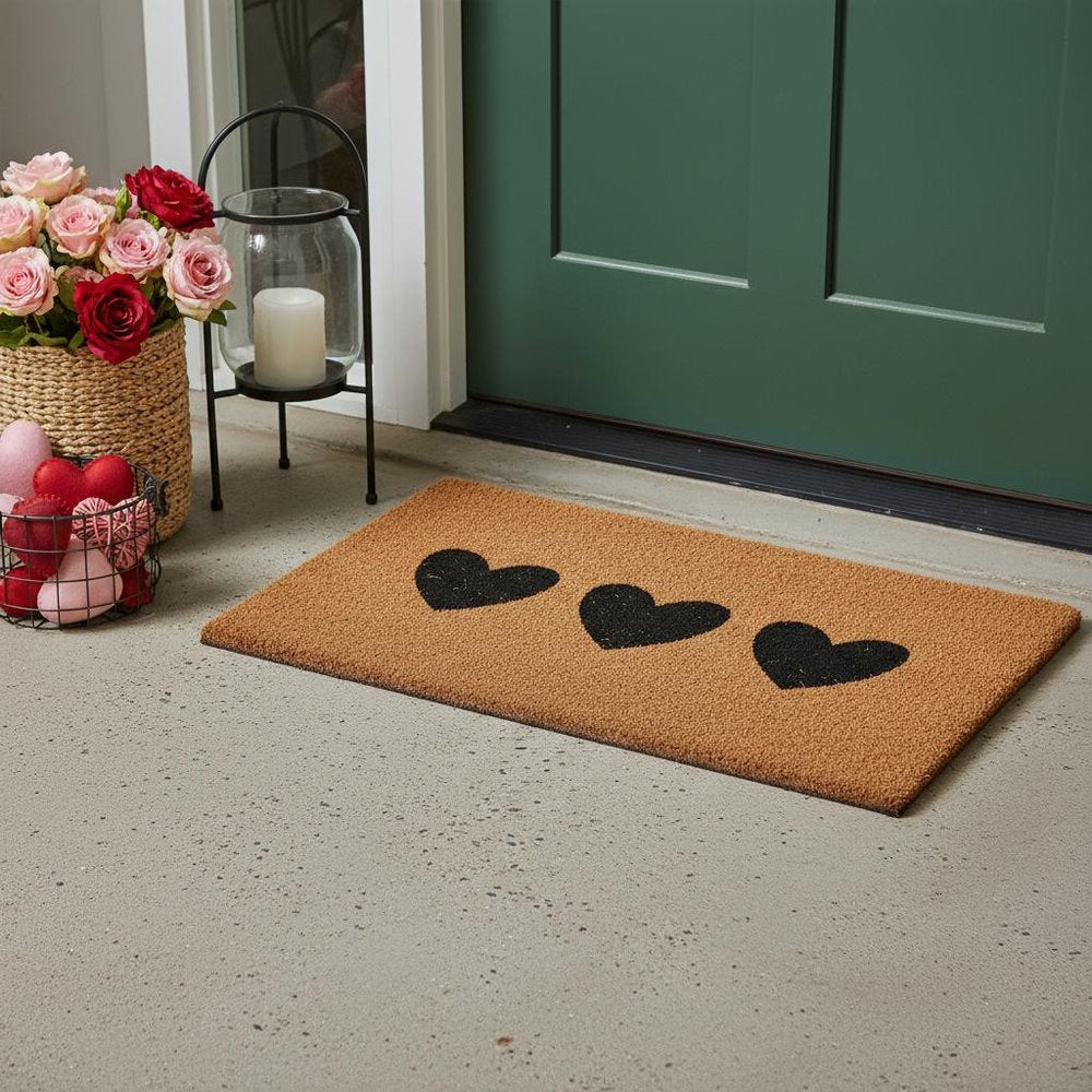 12" X 24" Black And Brown Three Hearts Outdoor Coir Door Mat — view 4