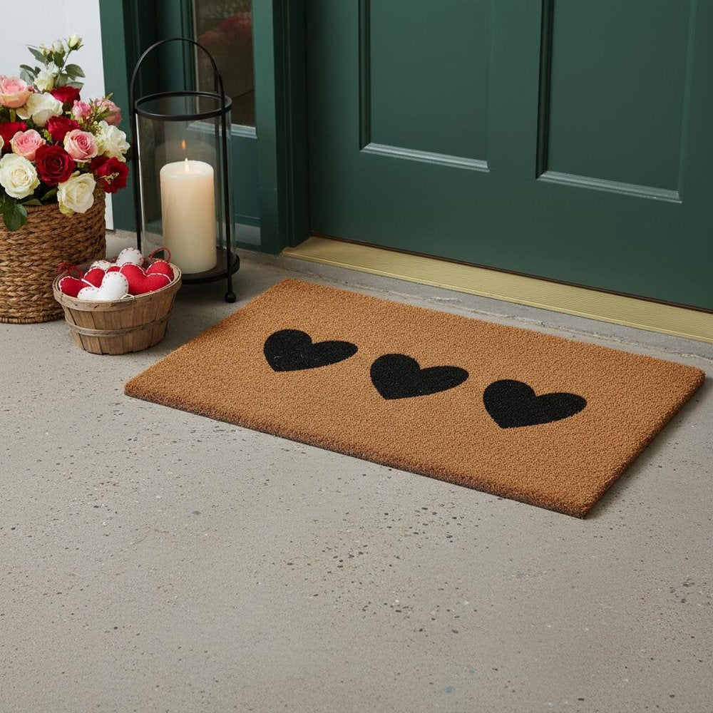 12" X 24" Black And Brown Three Hearts Outdoor Coir Door Mat — view 8