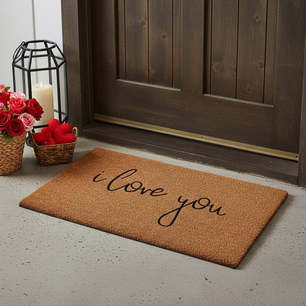24" X 36" Brown Red And Black Love You Outdoor Coir Door Mat HomeRoots