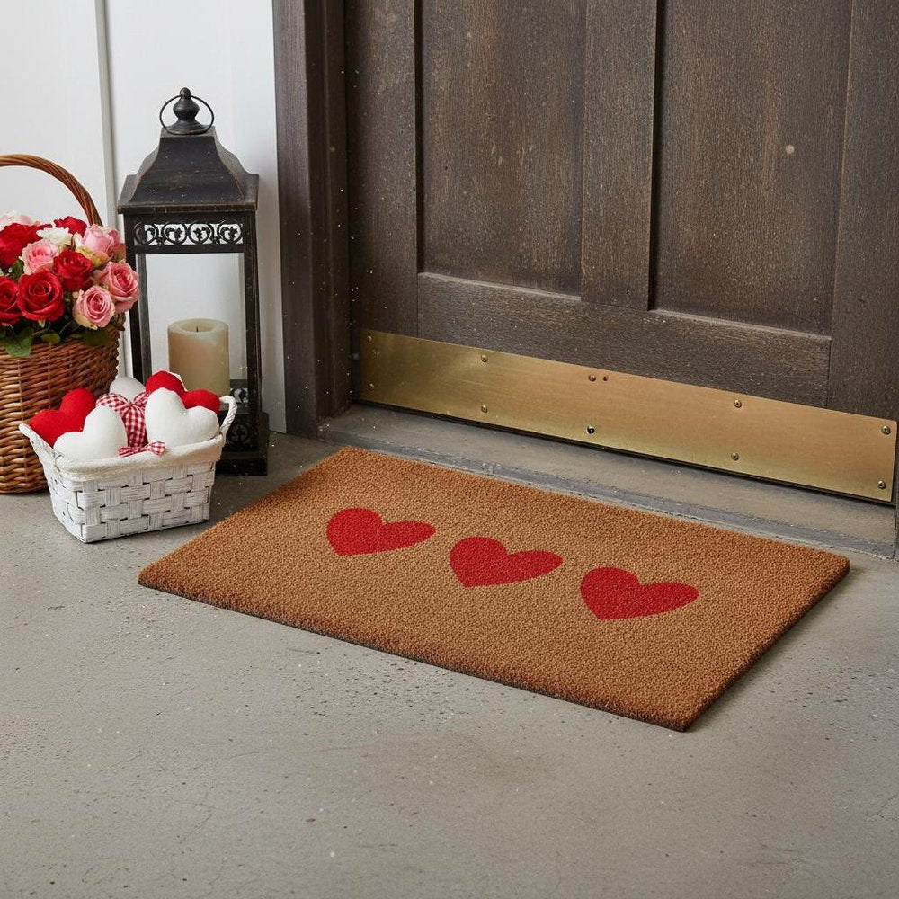 12" X 24" Brown And Red Three Hearts Outdoor Coir Door Mat — view 1