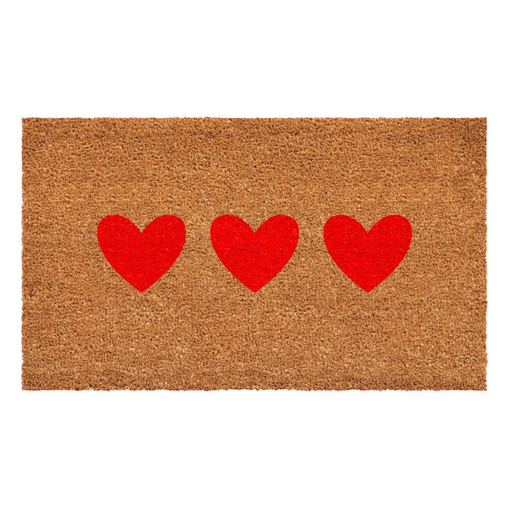 12" X 24" Brown And Red Three Hearts Outdoor Coir Door Mat HomeRoots