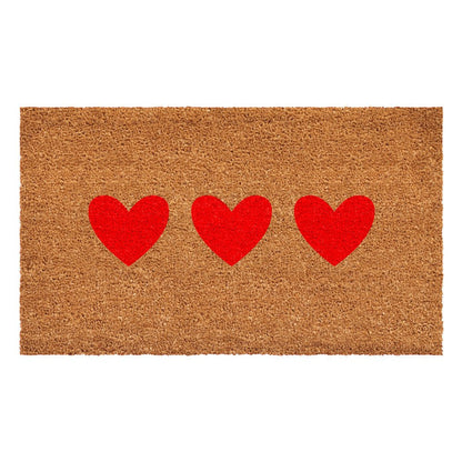 12" X 24" Brown And Red Three Hearts Outdoor Coir Door Mat HomeRoots