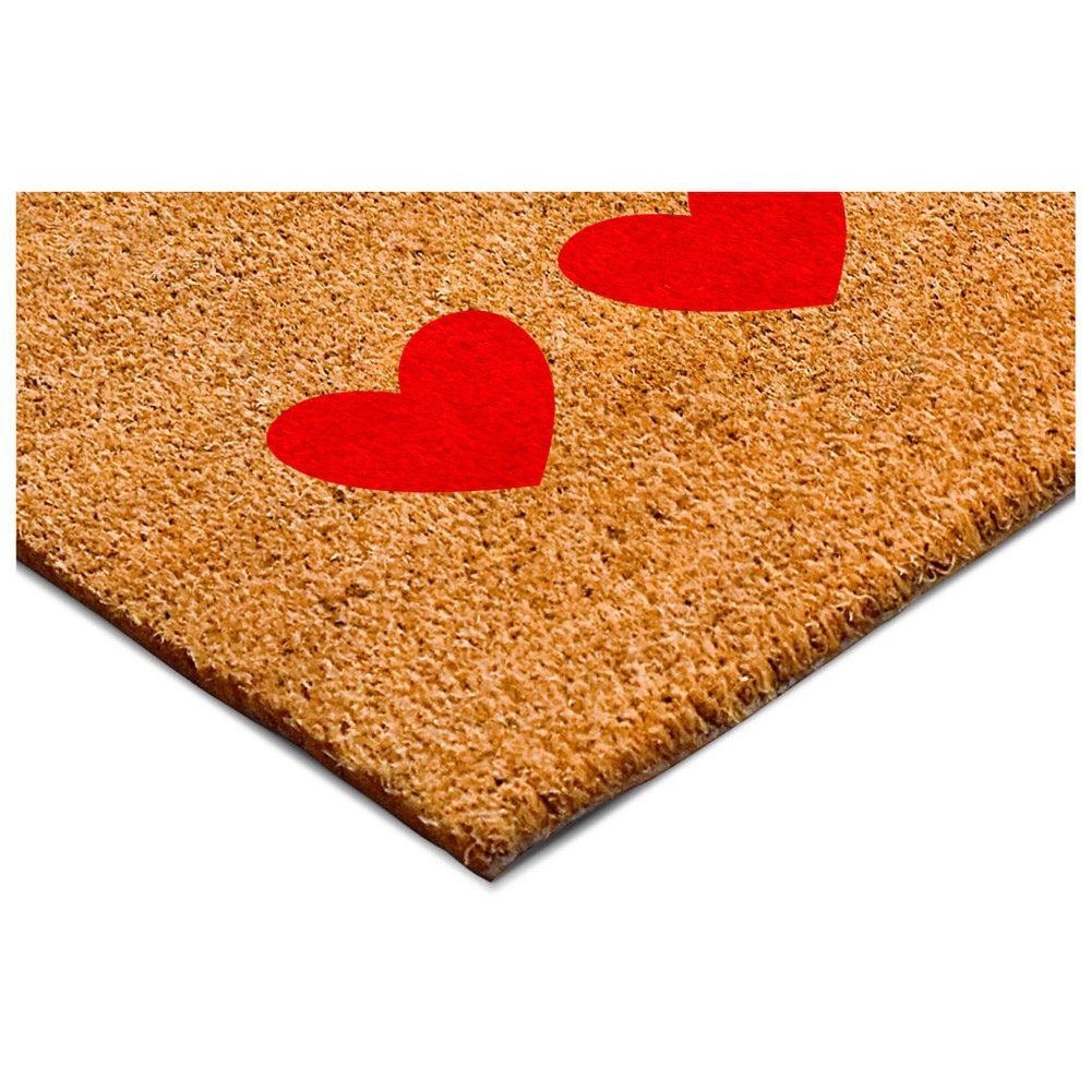 12" X 24" Brown And Red Three Hearts Outdoor Coir Door Mat HomeRoots