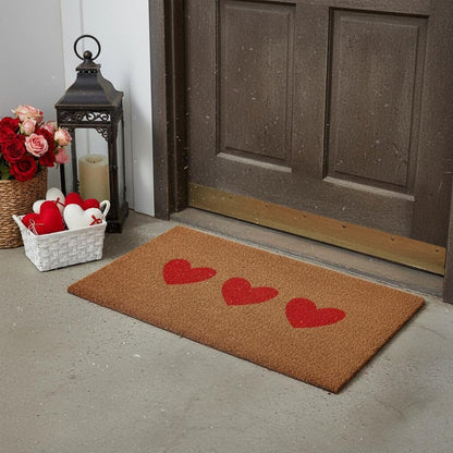 12" X 24" Brown And Red Three Hearts Outdoor Coir Door Mat HomeRoots