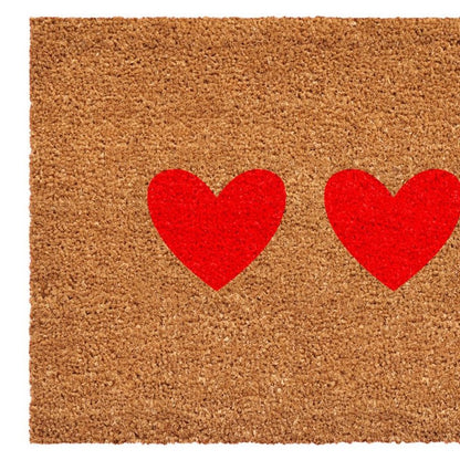 12" X 24" Brown And Red Three Hearts Outdoor Coir Door Mat HomeRoots