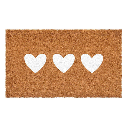 12" X 24" Brown And White Three Hearts Outdoor Coir Door Mat HomeRoots