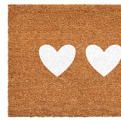 12" X 24" Brown And White Three Hearts Outdoor Coir Door Mat HomeRoots