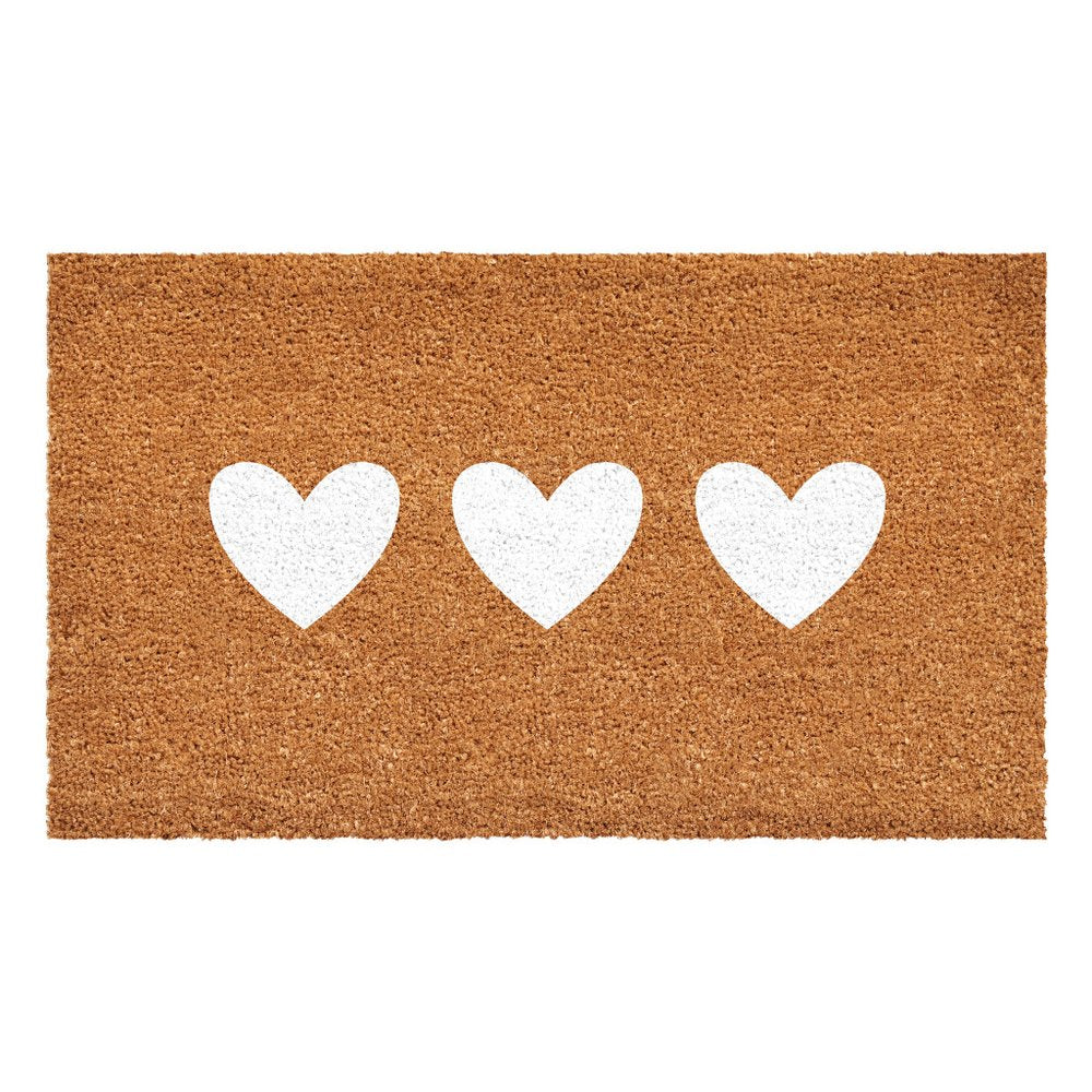 12" X 24" Brown And White Three Hearts Outdoor Coir Door Mat HomeRoots
