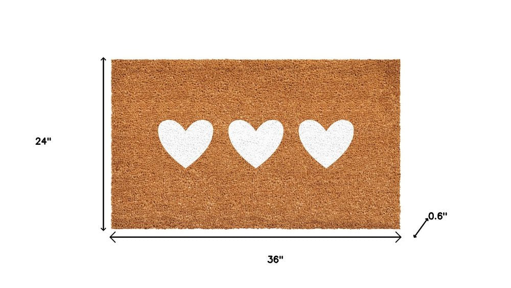 12" X 24" Brown And White Three Hearts Outdoor Coir Door Mat — view 13