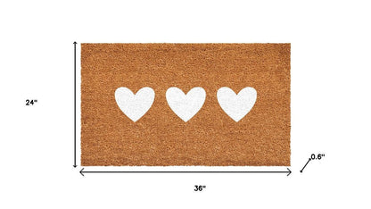 12" X 24" Brown And White Three Hearts Outdoor Coir Door Mat HomeRoots
