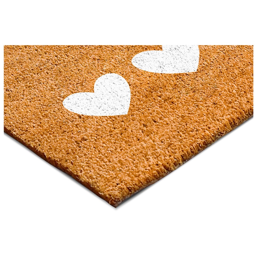 12" X 24" Brown And White Three Hearts Outdoor Coir Door Mat HomeRoots