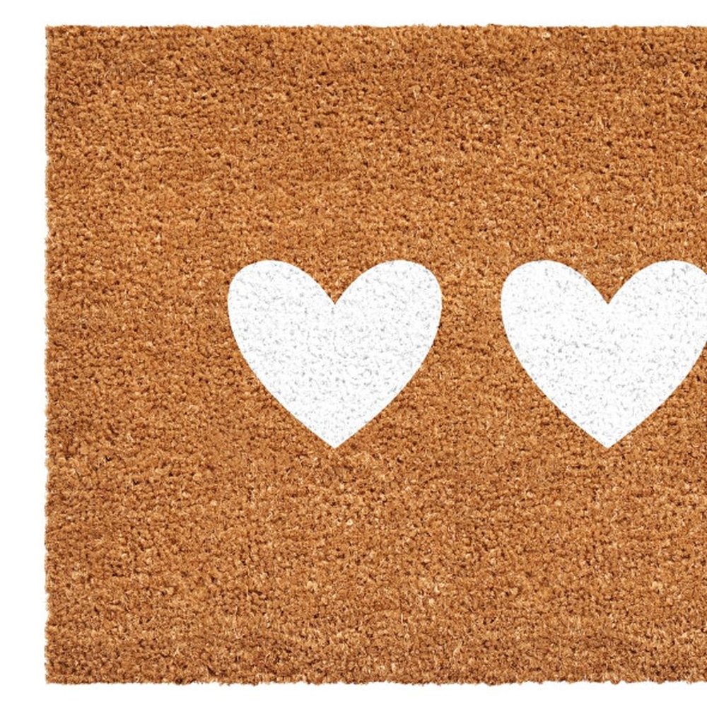 12" X 24" Brown And White Three Hearts Outdoor Coir Door Mat HomeRoots
