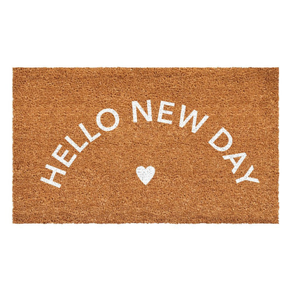 17" X 29" Brown And White Hello New Day Outdoor Coir Door Mat HomeRoots